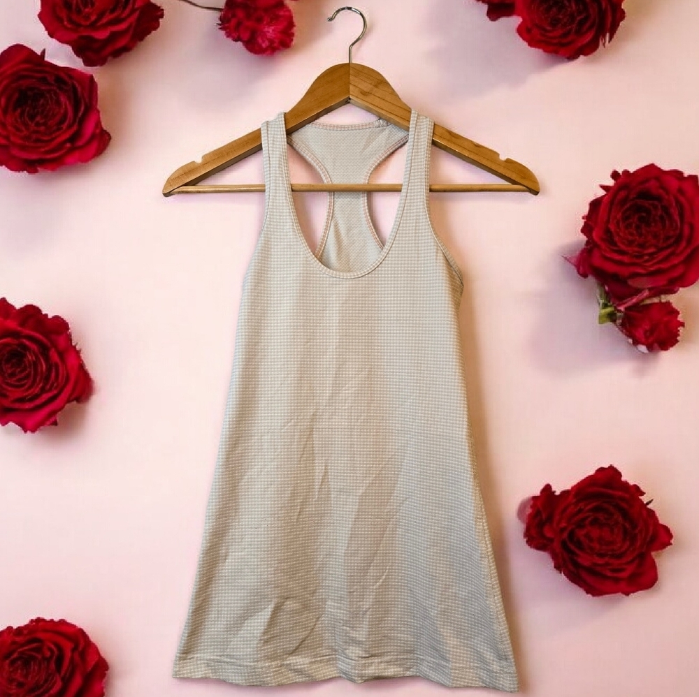 Lululemon Baby Gingham Striped Cool Racerback Women's Cream Tank Top Size S